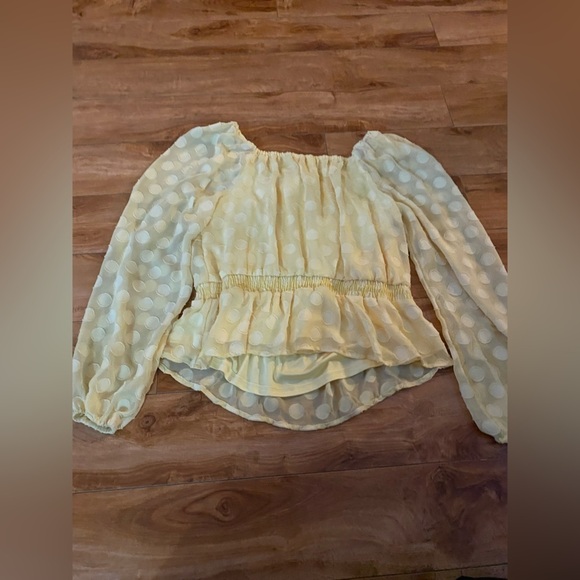 LC Lauren Conrad Light Yellow Smocked Squareneck Peplum Top Size Medium - Picture 5 of 14